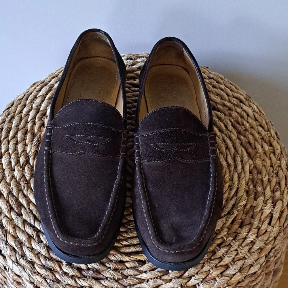 Dunhill Mens Luxury Brown‎ Suede Penny Loafers Black Rubber Soles EU43/US9